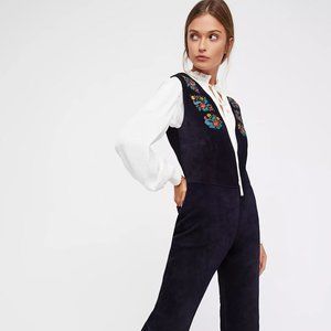 NWOT Free People Embroidered Suede Jumpsuit
